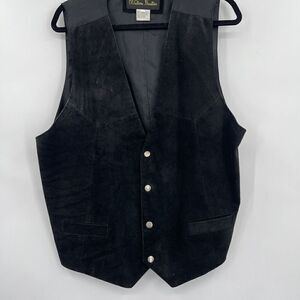 Western Frontier Black Cowboy Western Four Snap Button Leather Vest XL